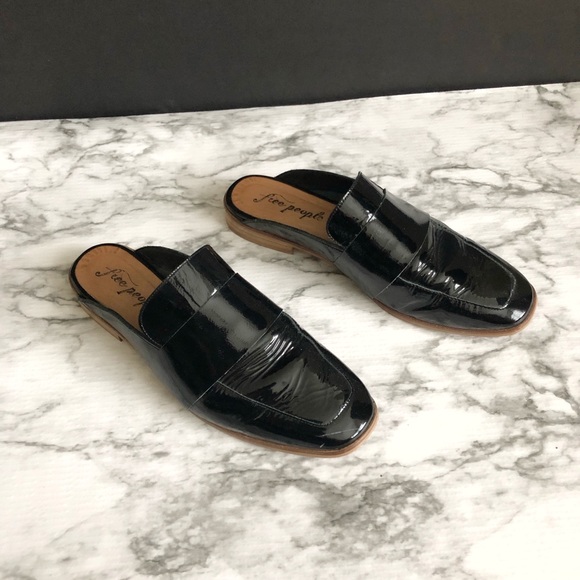 Free People Shoes - Free People Black Patent Leather Slip-On Mules